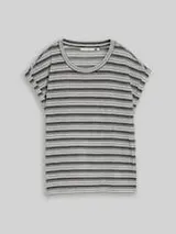 TOM TAILOR DENIM Damen T-Shirt mit Streifenmuster, schwarz, Gestreift – Bild 1