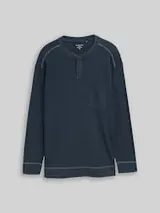 TOM TAILOR Herren Plus Size - Henley Langarmshirt mit Waffelstruktur, blau, Uni – Bild 1