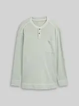 TOM TAILOR Herren Plus Size - Henley Langarmshirt mit Waffelstruktur, grün, Uni – Bild 1