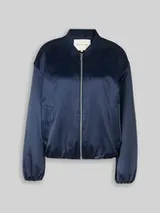 TOM TAILOR Damen Satin Blouson Jacke mit Bomberkragen, blau, Uni – Bild 1
