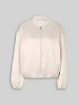 TOM TAILOR Damen Satin Blouson Jacke mit Bomberkragen, braun, Uni – Bild 1