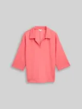 TOM TAILOR Damen Plus Size - Loose Fit Scuba Langarmshirt mit Polokragen, rosa, Uni – Bild 1