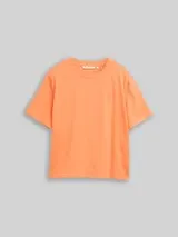 TOM TAILOR DENIM Damen Boxy Fit T-Shirt mit Stickerei, orange, Uni – Bild 1