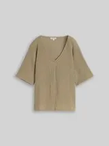 TOM TAILOR Damen Crinkle T-Shirt mit V-Ausschnitt, grün, Meliert – Bild 1