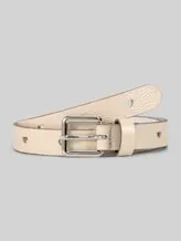 TOM TAILOR Unisex TTPEACH Kids schmaler Ledergürtel mit eckiger Dornschließe, beige, Logo Print