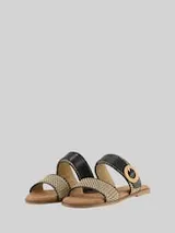 TOM TAILOR Damen Flache Sandalen mit Flechtmuster, schwarz, Gemustert – Bild 1
