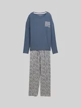 TOM TAILOR Damen Pyjama-Set mit Allover-Print, blau, Gemustert – Bild 1