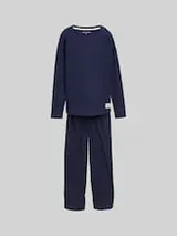 TOM TAILOR Damen Basic Pyjama-Set, blau, Uni – Bild 1