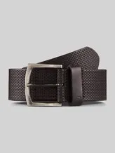 TOM TAILOR Herren TTWILL Ledergürtel mit eckiger Dornschließe, schwarz, Logo Print