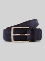 TOM TAILOR Herren TTFRANK Velourledergürtel mit eckiger Dornschließe, blau, Logo Print – Bild 1