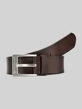 TOM TAILOR Herren TTCALVIN Ledergürtel mit eckiger Dornschließe, braun, Logo Print
