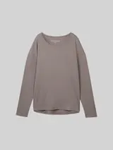 TOM TAILOR Damen Loungewear Langarmshirt, grau, Uni – Bild 1