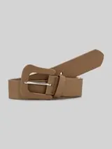 TOM TAILOR Damen TTAUDREY Ledergürtel mit bezogener Dornschließe, beige, Logo Print – Bild 1