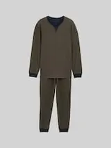 TOM TAILOR Herren Pyjama-Set mit Logo-Print und Kordelzug, grün, Gemustert – Bild 1