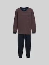 TOM TAILOR Herren Pyjama-Set mit Streifenmuster, braun, Gestreift – Bild 1