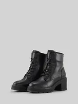 TOM TAILOR Damen Gefütterte Absatzstiefel mit Logo-Details, schwarz, Uni – Bild 1