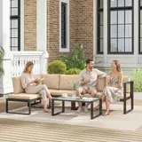 Outsunny Gartenmöbel-Set 5 Personen wetterfest aus Metall, 4-teilig, Khaki – Bild 3