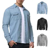 Indicode Herren Langarmhemd Mike-Hemd Jeanshemd Denim Freizeithemd Männerhemd – Bild 6