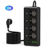 Steckdosenleiste 4-Fach 3 USB 3 Typ-C Mehrfachsteckdose mit Stecker und Schalter – Bild 2