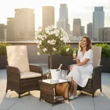 Gartenset 2 Sessel und Tisch Polyrattan Sitzgarnitur Gartenmöbel Lounge Braun – Bild 7