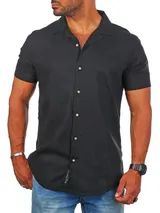 Carisma Herren Leinen Baumwoll Mix Casual Hemd kurzarm regular fit uni 9212 – Bild 1