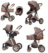 Kinderwagen Casiloo® 3in1 Kombi Buggy Reisebuggy +Auto-Babyschale Faltbar Khaki* – Bild 1