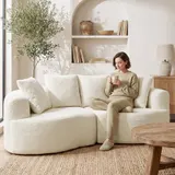 Sofa 3 Sitzer 207 cm Cloud Sofa mit Chenille-Optik, 68 cm Tiefe Sitze, Cremeweiß – Bild 3