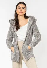 Damen Flauschiger Teddy Fleece Mantel Jacke Kapuze Kapuzenjacke Weste Sublevel – Bild 1