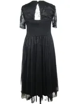 Sheego Damen Kleid Schwarz große Größen Abendkleid Spitze kurzarm Sommerkleid  – Bild 7