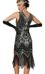 Damen Kleid Pailletten 20er Stil Great Gatsby Kostüm Runder Ausschnitt NEU – Bild 5