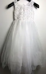 Mädchen Kleid Prinzessin Festliches Kleid Ärmellose Hochzeit, Weiß, 7 Jahre – Bild 1
