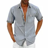 Herren T-Shirt Hemdshirt Kurzarm Blusehemd Hemden Freizeit Shirts Karierts Tops – Bild 13