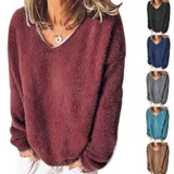 Damen-fleece-sweatshirt Mit V-ausschnitt, Pullover Übergröße Pullover Damenmode – Bild 8