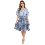 Damenkleid Blue Vintage-Eleganz Blau mit Spitze Karomuster und Rüschen S – Bild 1
