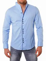 Carisma Herren Uni Stehkragenhemd slimfit einfarbig körperbetonte Passform H-902 – Bild 2
