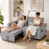 Schlafsofa, 4-in-1 2-Sitzer Sofa Ausziehbar 142 x 186 cm mit Schlaffunktion – Bild 10