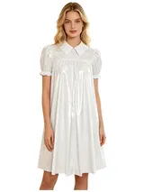 DE Damen Lack Leder Kleid Nachthemd Babydoll Tunika Kleid Streetwear Minikleid  – Bild 7
