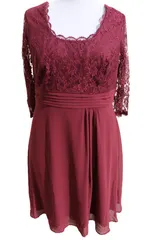 Sheego Kleid Rot große Größen Abendkleid Eventkleid 3/4Ärmel Aubergine Ballkleid – Bild 1