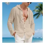 Leinenhemd Herren Hemd Langarm Shirt Kapuzenhemd Männer Hoodie Freizeithemden – Bild 6