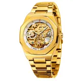 Automatik Uhr vergoldet Vintage Look Armbanduhr 41 mm skelettiert mit Box – Bild 4