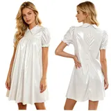 DE Damen Lack Leder Kleid Nachthemd Babydoll Tunika Kleid Streetwear Minikleid  – Bild 1
