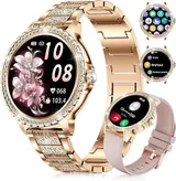 Smartwatch Damen Gold Telefonfunktion Fitnessuhr 100 Sportmodi SpO2 Android iOS – Bild 2