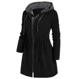 Damen Jacke Outdoor Übergang Kurzmantel Trenchcote Freizeit Hoodie Parka Herbst – Bild 2