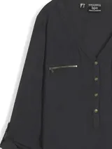 Damen Bluse schwarz Langarm V-Ausschnitt +Reißverschluss Größe 38 - 56 neu 65359 – Bild 4