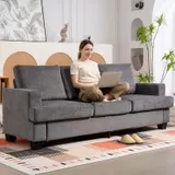 HOMCOM 3-Sitzer Sofa, Couch mit Armlehnen, Stahlbeinen, Chenille-Optik, Grau – Bild 8