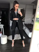 Damen Mantel Langarm Jacke Damenjacke Strehkragen warm Herbst Übergangsjacke – Bild 3