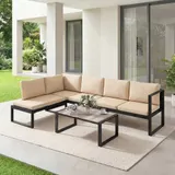Outsunny Gartenmöbel-Set 5 Personen wetterfest aus Metall, 4-teilig, Khaki – Bild 9