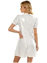 DE Damen Lack Leder Kleid Nachthemd Babydoll Tunika Kleid Streetwear Minikleid  – Bild 5