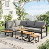 Outsunny 5-tlg. Gartenmöbel-Set Gartengarnitur mit Ecksofa Doppelsofa Couchtisch – Bild 1