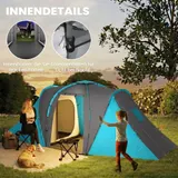 Outsunny Tunnelzelt Campingzelt für 4 Personen mit 2 Schlafzimmern Wohnbereich – Bild 7